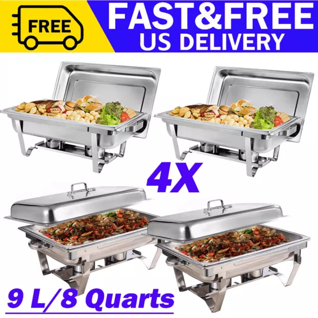 4 Pack Catering Stainless Steel Chafer Chafing Dish Sets 9 QT Full Size Buffet