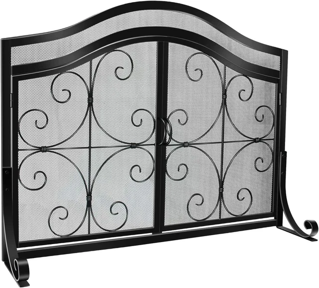 WBHome Fireplace Screen with Doors Large Flat Guard Metal Decorative Mesh Cover