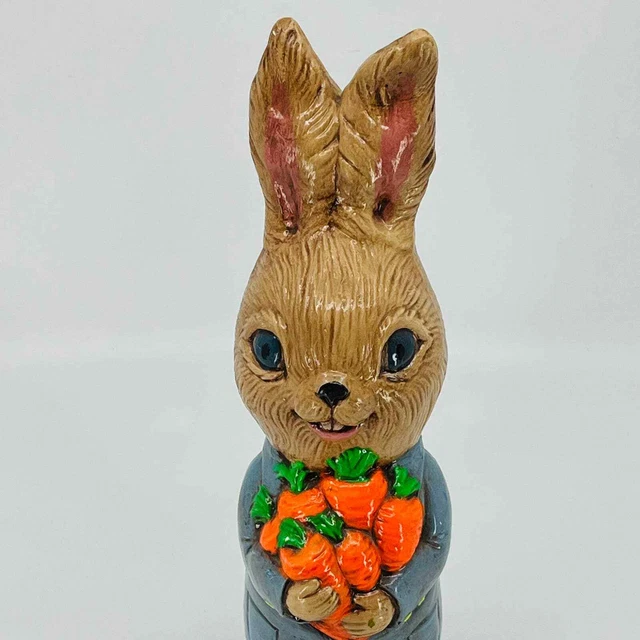 Large Vintage 1960s Chalkware Hand Painted Easter Bunny w/ Carrots 11” TB7