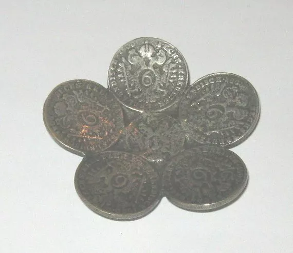antikes Münzschälchen-Silber. 7 Münzen um 1800-1807, 6 Kreutzer, Erblaendisch,