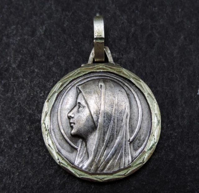 Pendentif Médaillon Vierge Marie Ancien – Argenté, Vintage, 2,4 Cm (occasion)