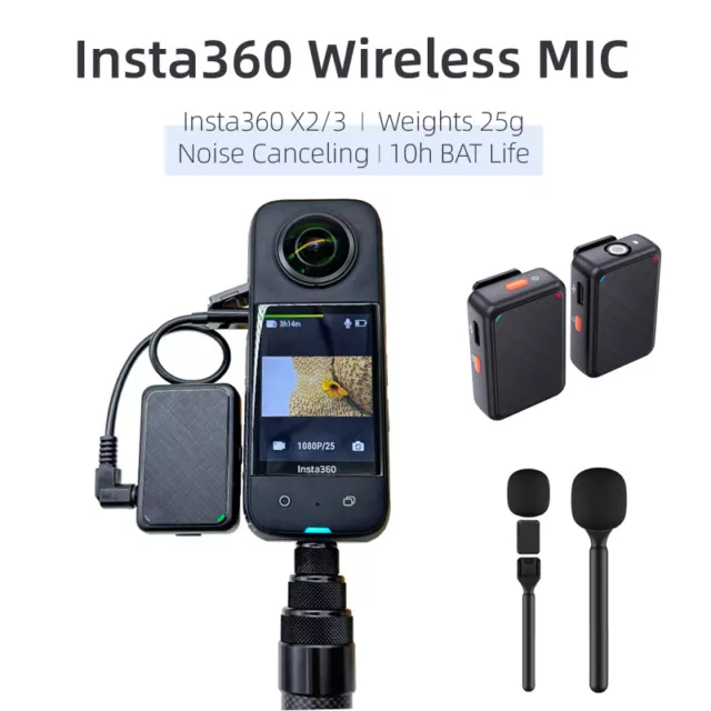 Wireless Microphone Intelligent Noise Cancellation for Insta360 X3/ONE X2/ONE