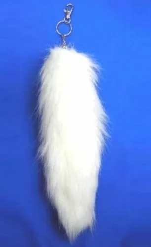WHITE FOX TAIL KEY CHAIN  novelty animal fake foxes fur items keychains NEW