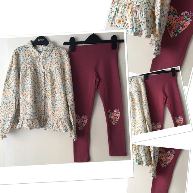 H&M new girls floral heart knee leggings & next exc u floral blouse 5-6 Years