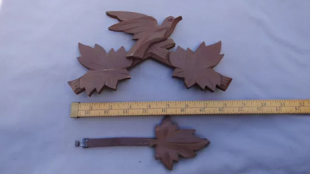 Vintage Black Forest Cuckoo Clock Wood Bird Top Trim And Pendulum