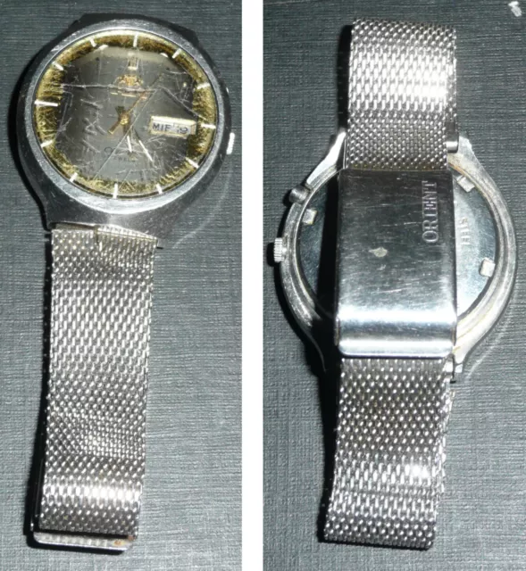 Rare montre bracelet automatique vintage, ORIENT, Cristal 21 jewels JAPAN dateur
