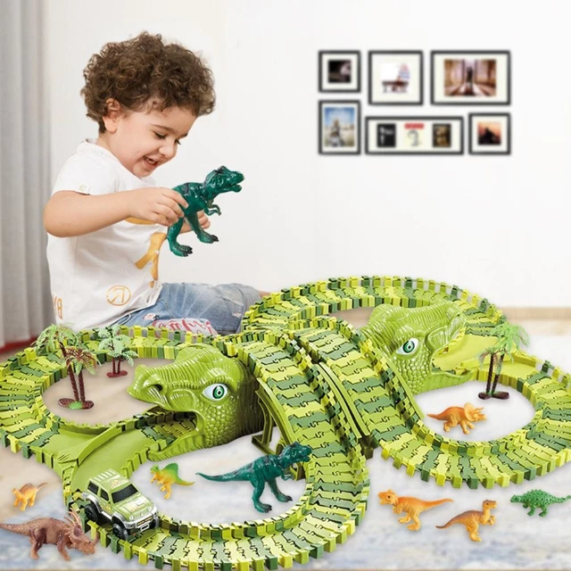 Bend Flexible Race Track Dinosaur Electric Rail Car Climbing Car   Toy for Kids