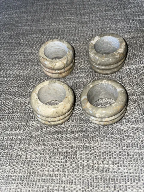 Vintage Genuine Onyx Marble Napkin Ring Holders Set of 4 Rare Hard To Find