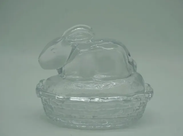 Bunny Rabbit On A Nest Vintage Clear Glass Lidded Candy Dish Easter Spring Décor
