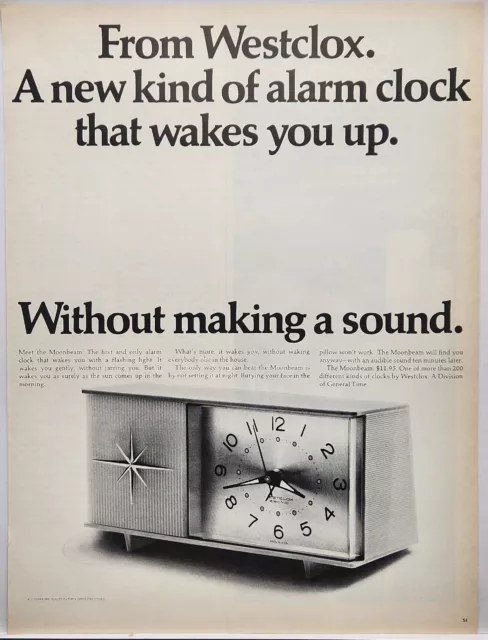 1969 Westclox Alarm Clock Moonbeam That Wakes You Up Vintage Print Ad