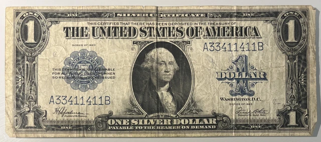 1923 $1 Silver Certificate Large United States Blue Seal Banknote