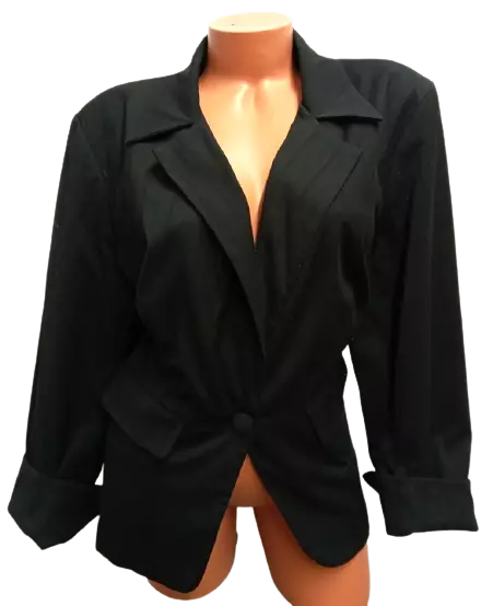 Merona black striped textured padded single buttoned blazer jacket 22W