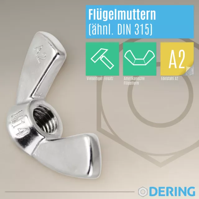 Flügelmuttern Edelstahl A2 ähnl. DIN 315  M3/M4/M5/M6/M8/M10/M12/M14/M16 Muttern 3