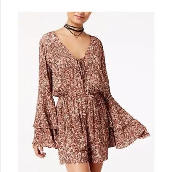 American Rag Romper S Small chestnut Paisley Print Bell Sleeves NWT