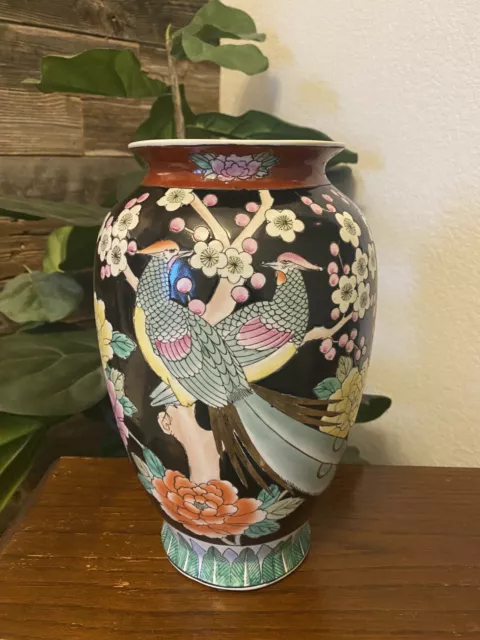 Large Mid-Century Japanese Vintage Porcelain Vase, Made In Macau, phoenixes.