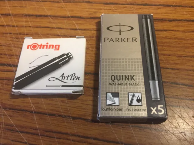 2 Packs Black Pen Ink Cartridges, 6 Rotring Art Drawing, 5 Parker Quink Washable