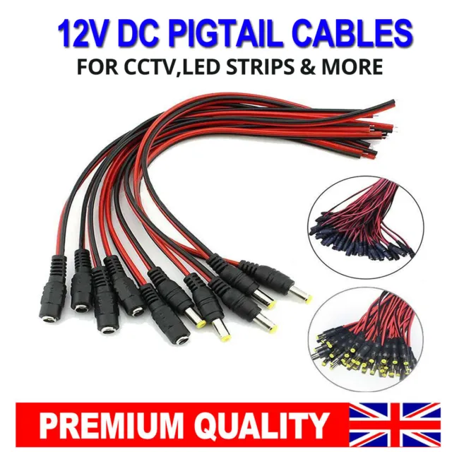 5.5mm x 2.1mm UK Male or Female WIRED DC Power Pigtail Connector Cable Jack Plug