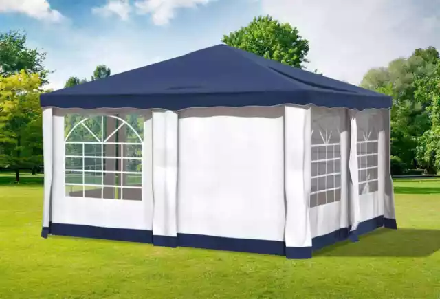 Gartenpavillon 4x4m PVC Polyester Blau Partyzelt Wasserdicht Fenster Festzelt