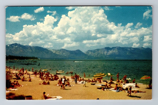 Lake Tahoe CA-California, Beaches At Bijou, Antique, Vintage Postcard