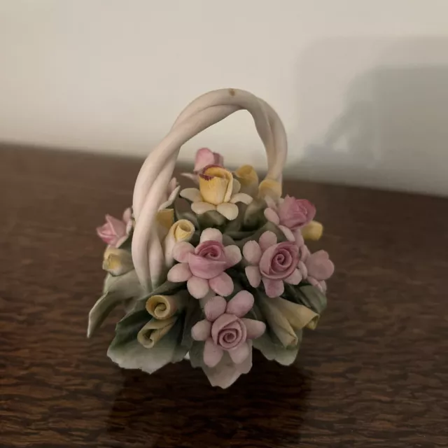 Capodimonte Porcelain Flower Basket With Handle.