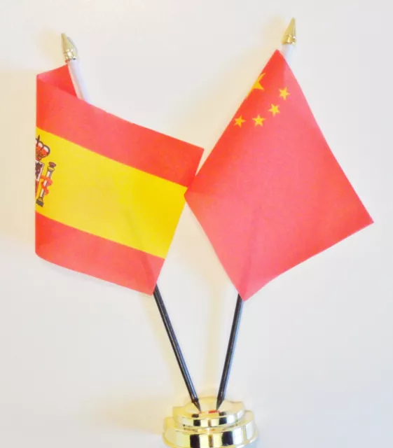 Spain & China Double Friendship Table Flag Set