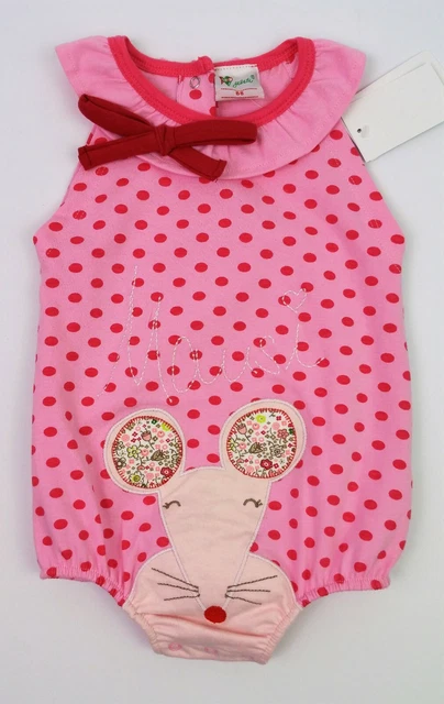 Barboteuse Bébé Fille Gelati 9 Mois - Applique Souris - Rose - Coton - Neuf Avec étiquettes