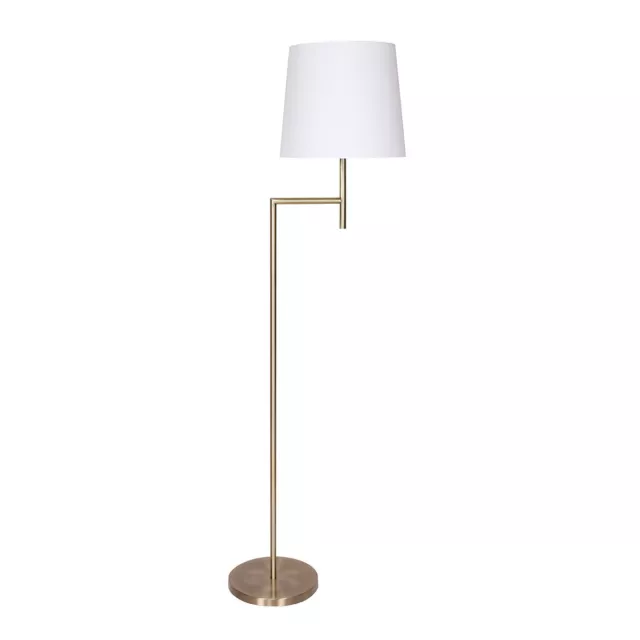 Sarantino Metal Floor Lamp Light Antique Brass Cream Linen Shade