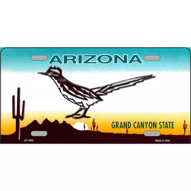 Roadrunner Arizona Novelty Metal License Plate With State Background