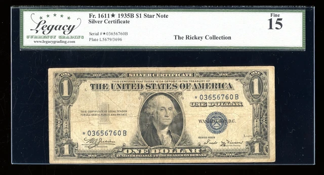 DBR $1 1935-B Silver Vinson STAR Fr. 1611* Legacy 15 Serial *03656760B