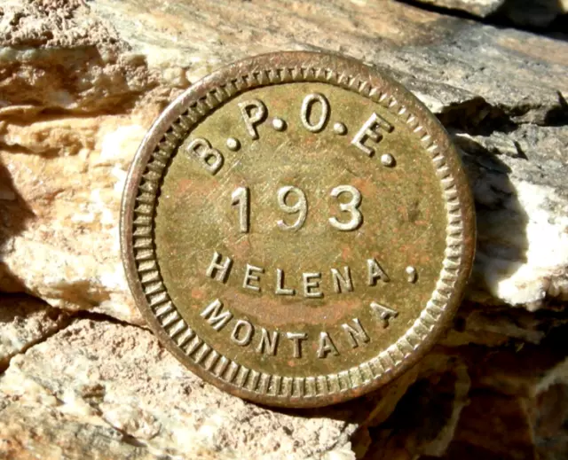 antique HELENA, MONTANA MT (LEWIS & CLARK CO) ELKS FRATERNAL BAR 5c BRASS TOKEN