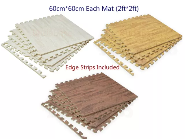 Wood Effects EVA Foam Floor Interlocking Gym Play Home Workout Soft Tiles Mat