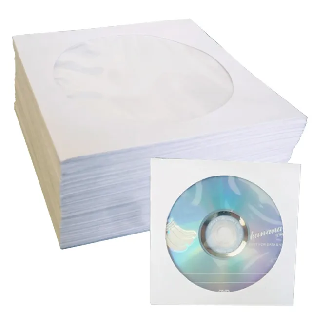 Papier CD DVD Blu-ray Disc Abdeckungen Hüllen Aufbewahrung Etui Brieftaschen weiß 10 100 UK