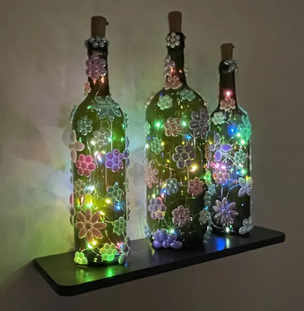 Set Of 3 decorative Hand Made Bottle with Beautiful Acrylic Gems & 20 Led Lights