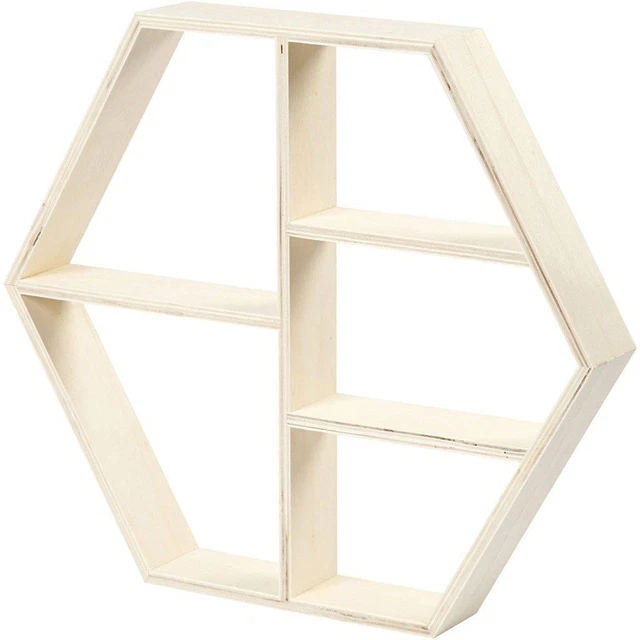 PLYWOOD HEXAGONAL SHAPED Shelf Frame With 5 Compartments Storage