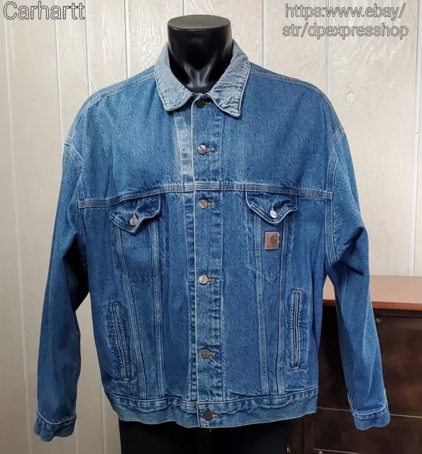 CARHARTT JU0998 Denim Jean Trucker Jacket 4 Pocket Stone Wash Men's Sz 2XL *Note