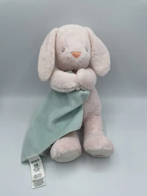 Carters Pink Musical Bunny Rabbit Holding Green Blanket 2014 Baby Plush 12"