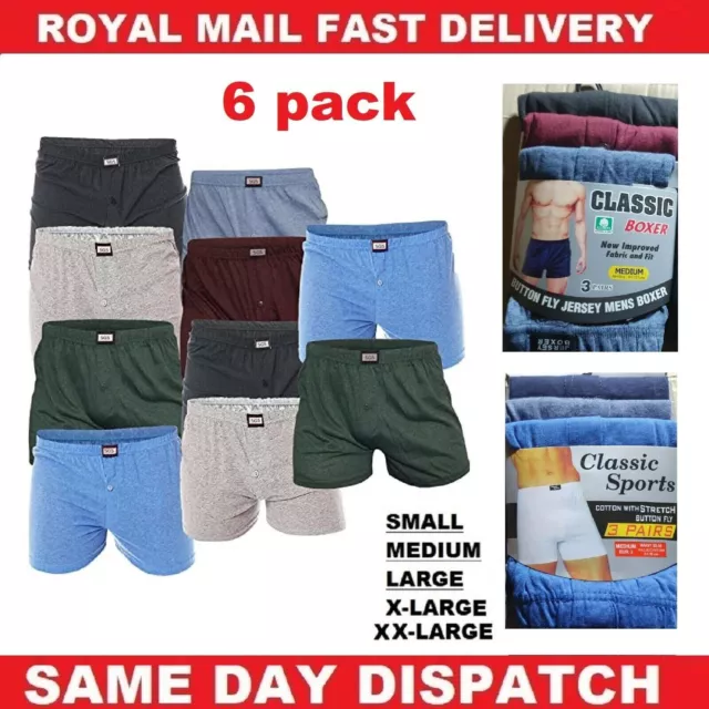 6 Pairs Men's Plain Boxer Shorts Underwear, SockStack Cotton Boxers S M 4XL 5XL