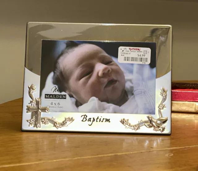 Malden Baby Baptism Christening Picture Frame 4x6 Silver Mirrored NEW