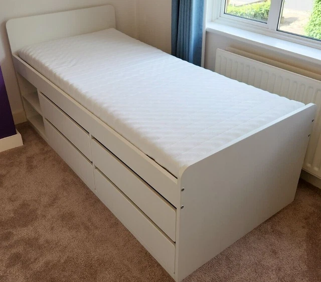 IKEA SLÄKT BED & storage & slatted bedbase, white, 90x200 cm + Malfors