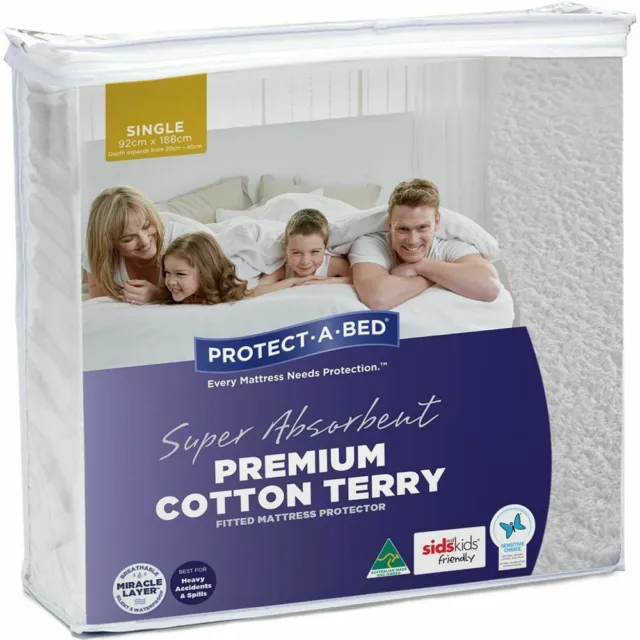 Mattress Protector Waterproof Protect-A-Bed Premium Cotton Terry Fitted Style