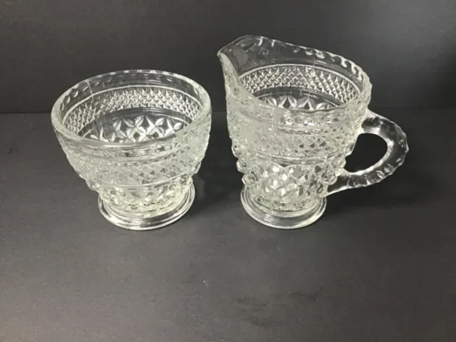 Anchor Hocking Glass Clear Wexford Sugar Bowl & Creamer