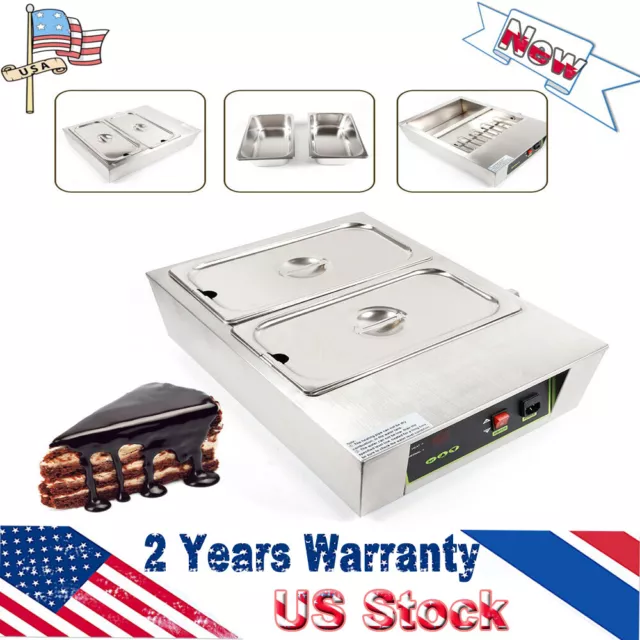 Commercial 1500W Electric Chocolate Tempering Machine Warmer Boiler 2Melting Pot