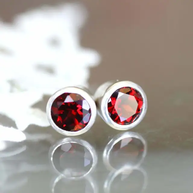 2Ct Round Cut Red Garnet Bezel Set Solitaire Stud Earrings 14k White Gold Plated