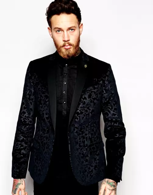 Noose & Monkey Super Skinny Blazer In Floral Velvet with Shawl Lapel 38" chest