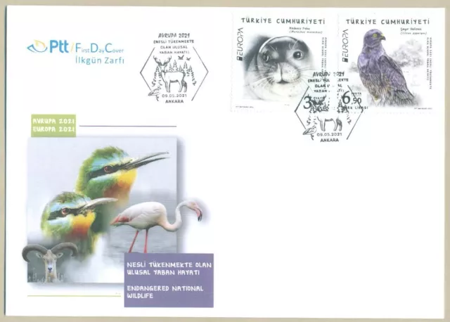 Turkey 2021 Mnh Fdc Europa Cept Endengered National Wildlife First Day Cover