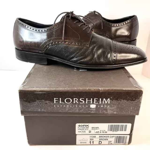 Florsheim 11349-200 Men's Brown Leather Broker Cap Oxford Dress Shoes Size 11 D