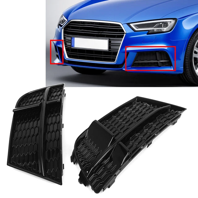 Grille De Phare Antibrouillard Honeycomb Pour Audi A3 8P S-Line 2009-2012 - Noire Brillante, Plastique, Kit Gauche Et Droite
