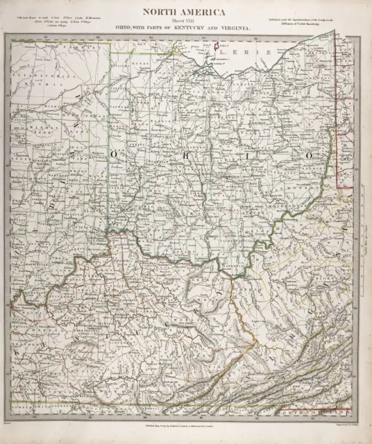 Ohio Kentucky Virginia North America engraving map Karte SDUK 1833