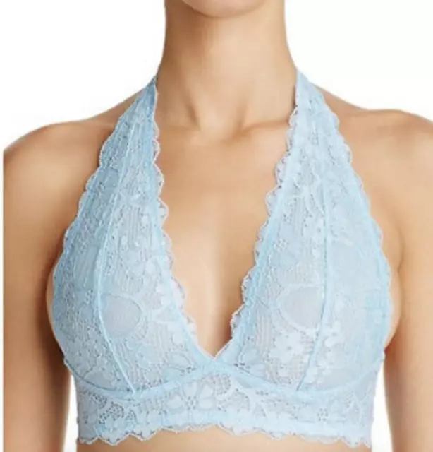 Free People L25249 Womens Blue Galloon Lace Halter Bra Size Large