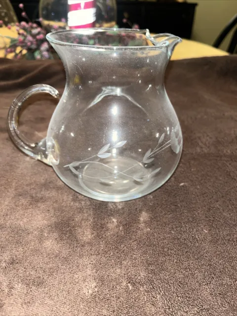 Vtg Princess House Heritage Crystal Hand Blown & Etched 1 Qt Pitcher Ice Lip 5.5
